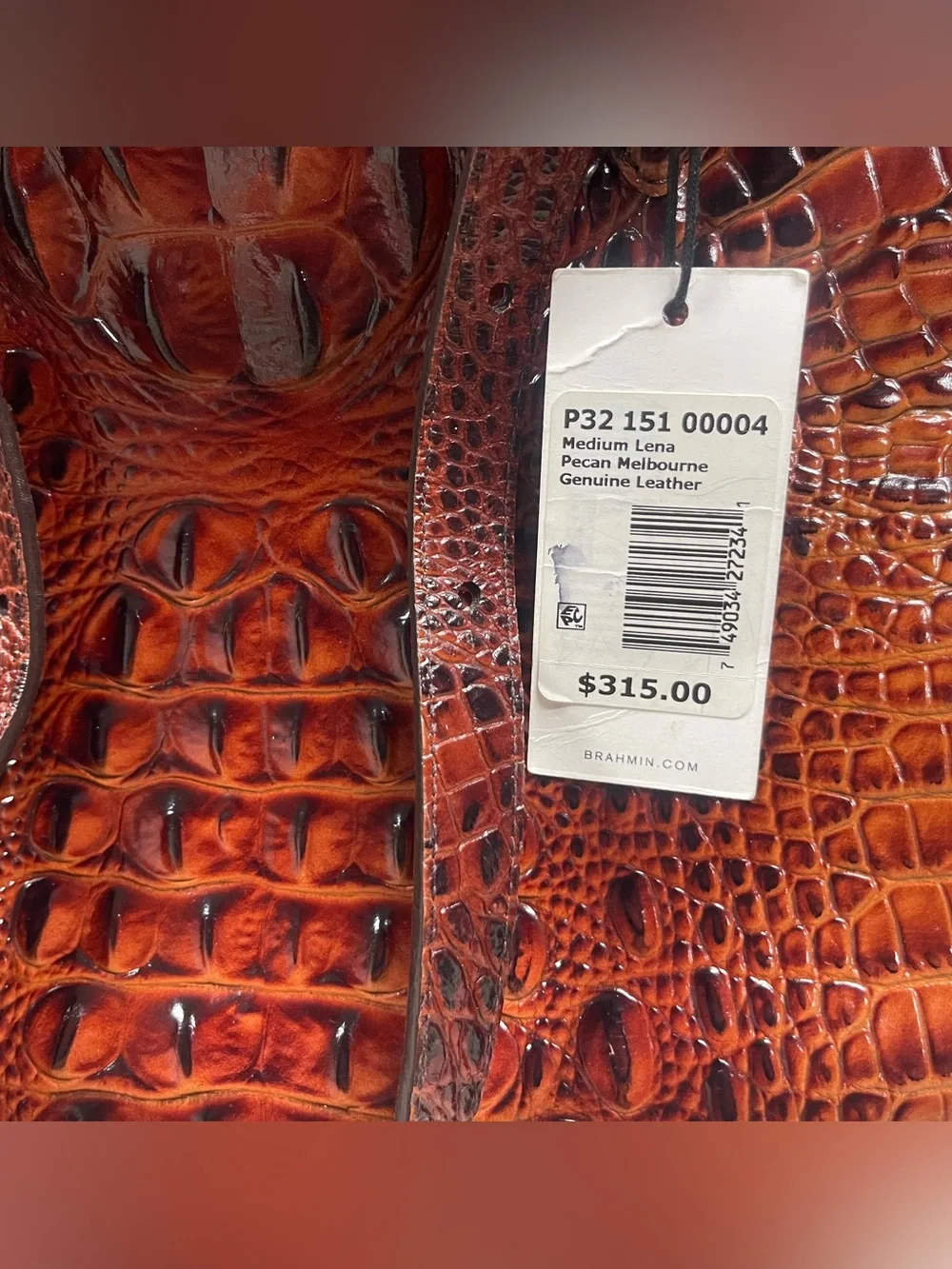 Brahmin Croc-Embossed Genuine Leather Tote in Medium Lena Pecan Melbourne